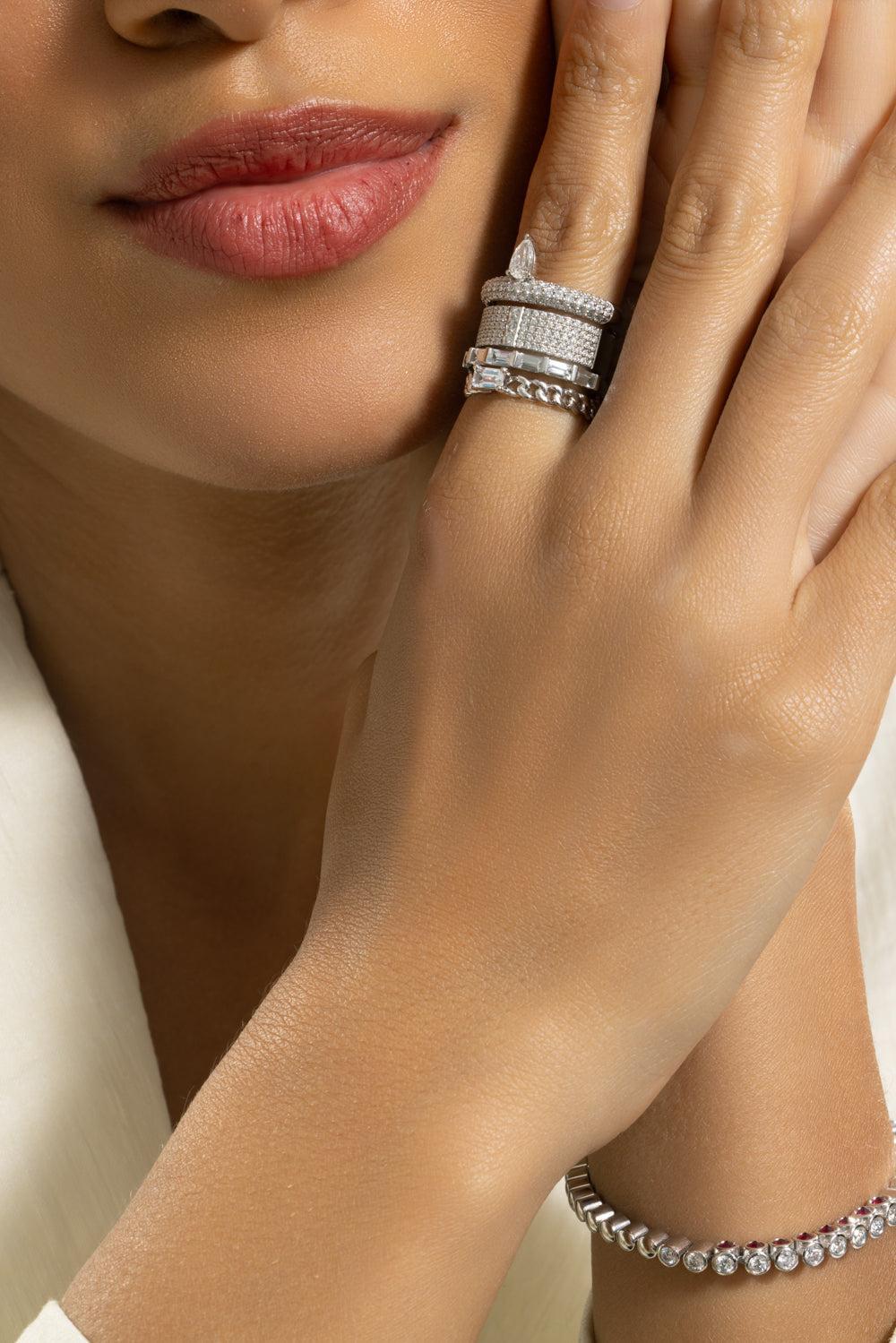 Diamond Mixed Metal Typestack Band-WHITE GOLD-7-JEWELRYFINE JEWELRING-TYPE JEWELRY