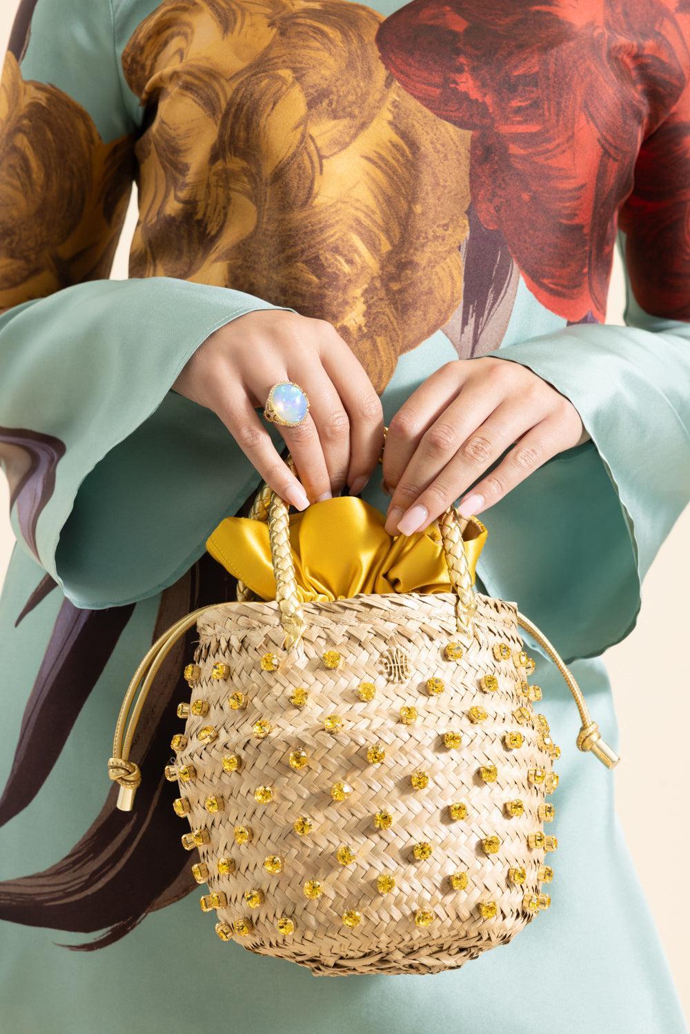 Nina Crystal Bag - Yellow-LTSUNSHN-HANDBAGTOP HANDLE-LE NINE