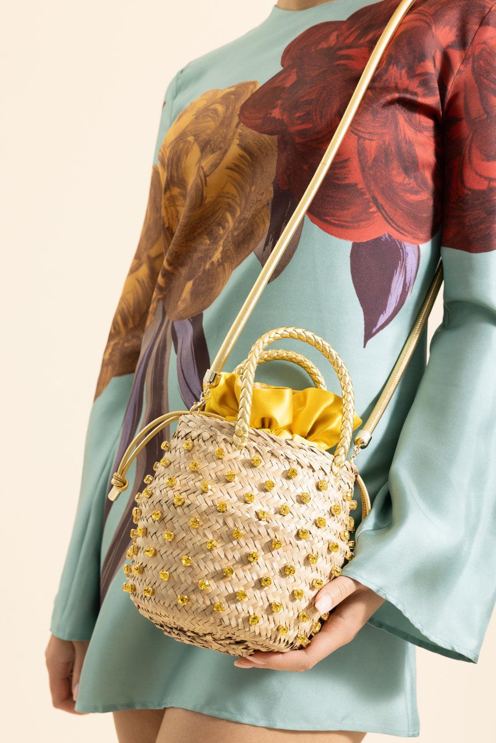 Nina Crystal Bag - Yellow-LTSUNSHN-HANDBAGTOP HANDLE-LE NINE