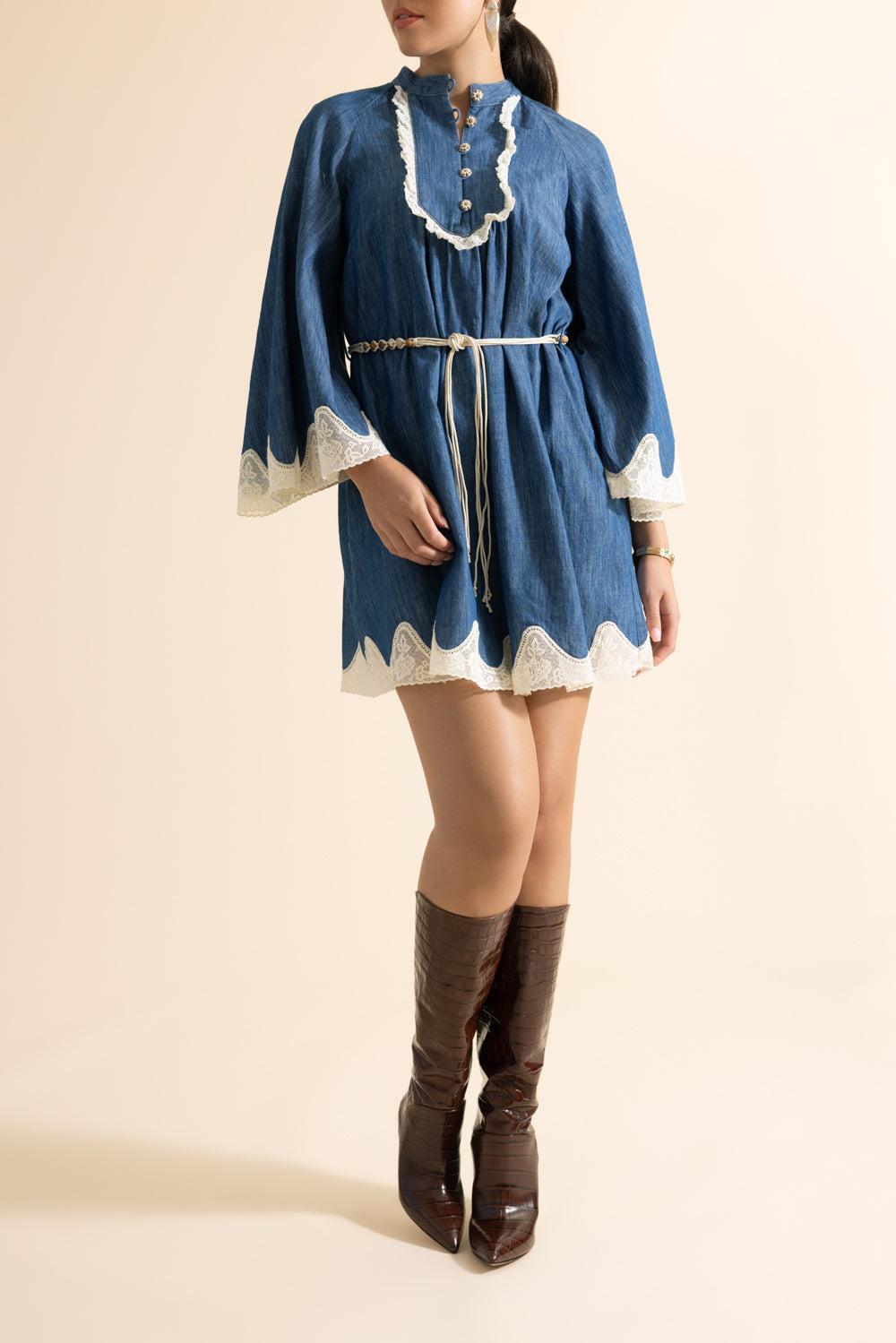 Awaken Denim Mini Dress-BLUE-0-CLOTHINGDRESSCASUAL-ZIMMERMANN