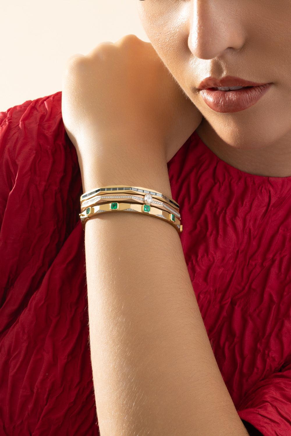 Diamond Enigma Geometric Oval Bangle Bracelet-ROSE GOLD-JEWELRYFINE JEWELBRACELET O-ARUNASHI