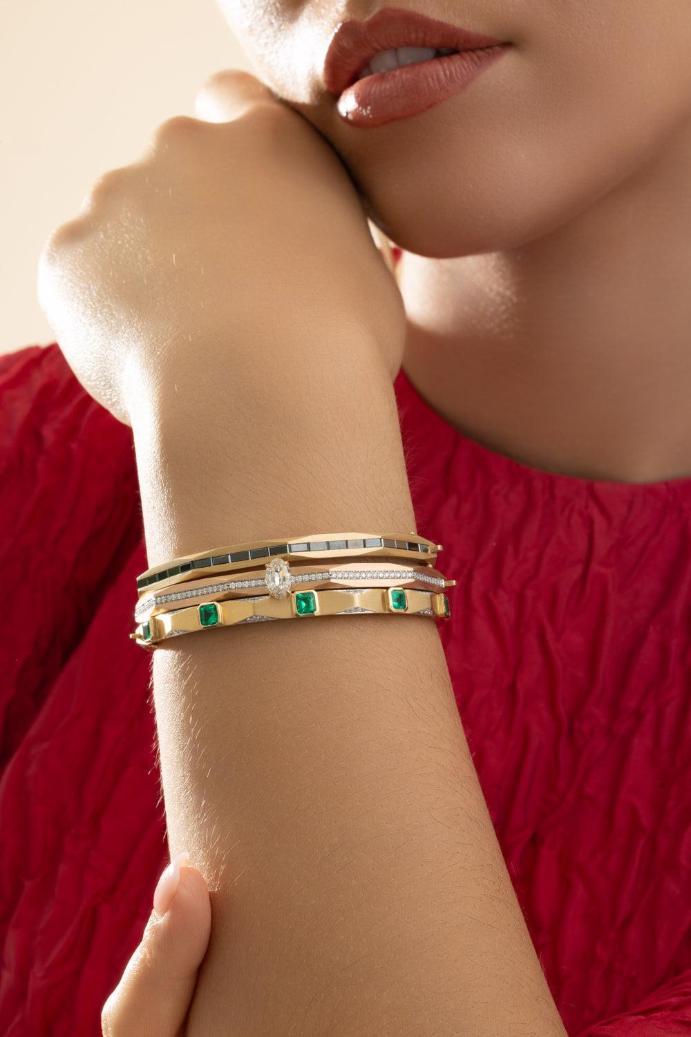 Diamond Enigma Geometric Oval Bangle Bracelet-ROSE GOLD-JEWELRYFINE JEWELBRACELET O-ARUNASHI