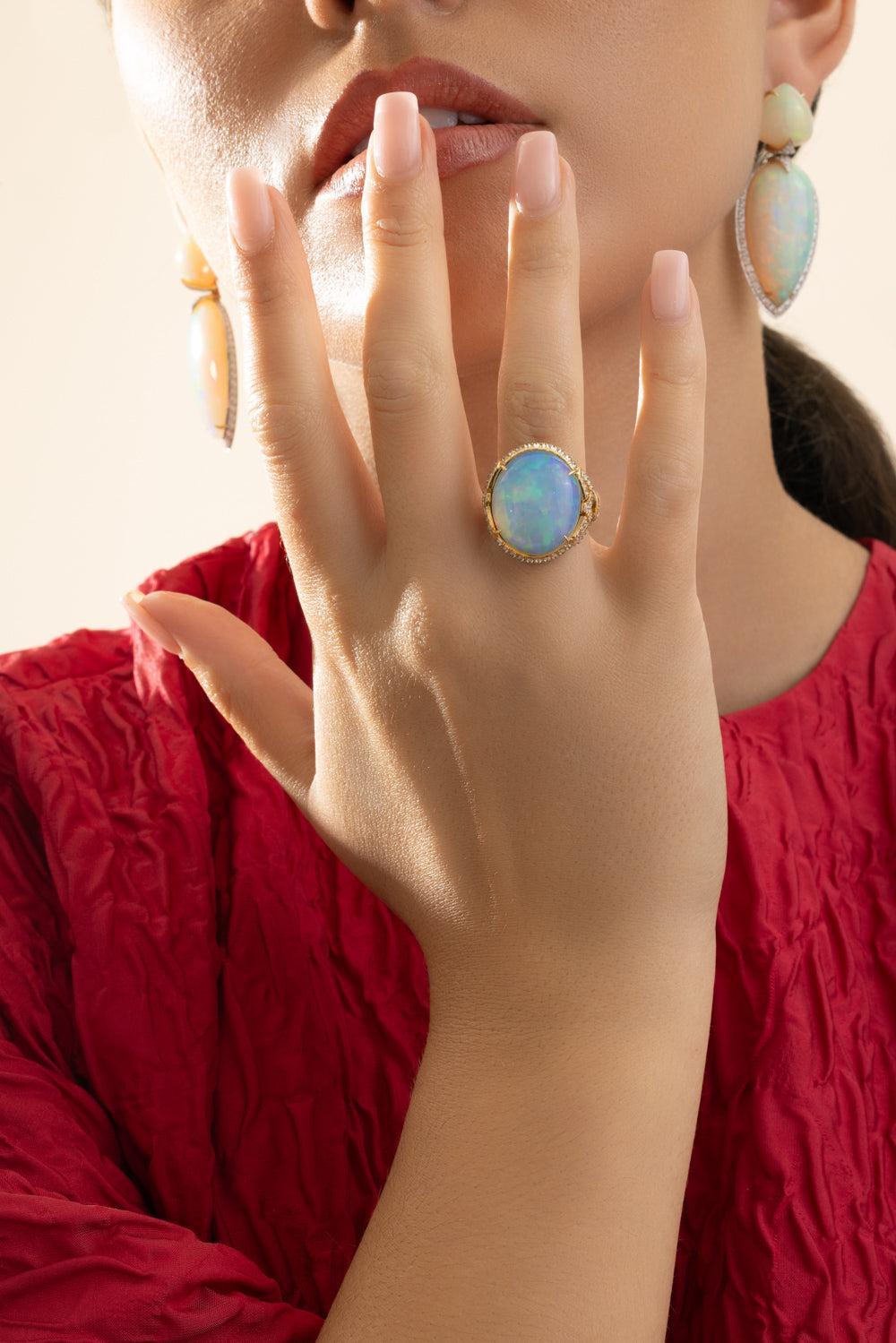 Diamond Opal Asian Deco Signature Ring-YELLOW GOLD-6.5-JEWELRYFINE JEWELRING-ARUNASHI