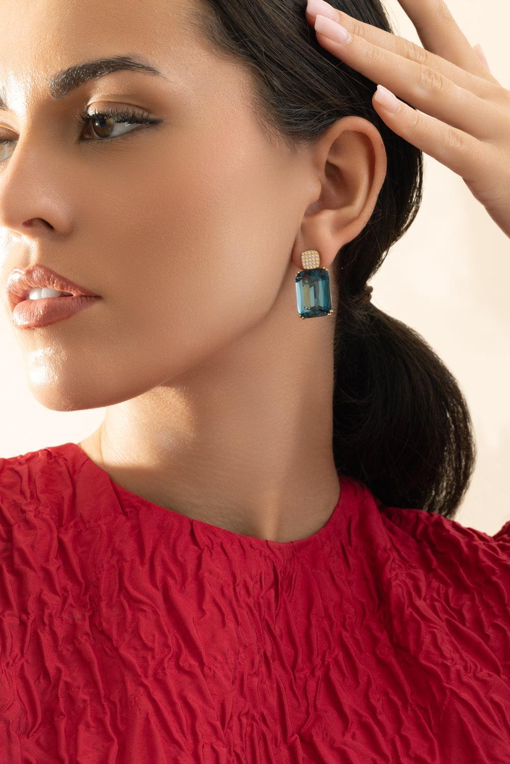 London Blue Topaz Gossip Earrings-YELLOW GOLD-JEWELRYFINE JEWELEARRING-GOSHWARA