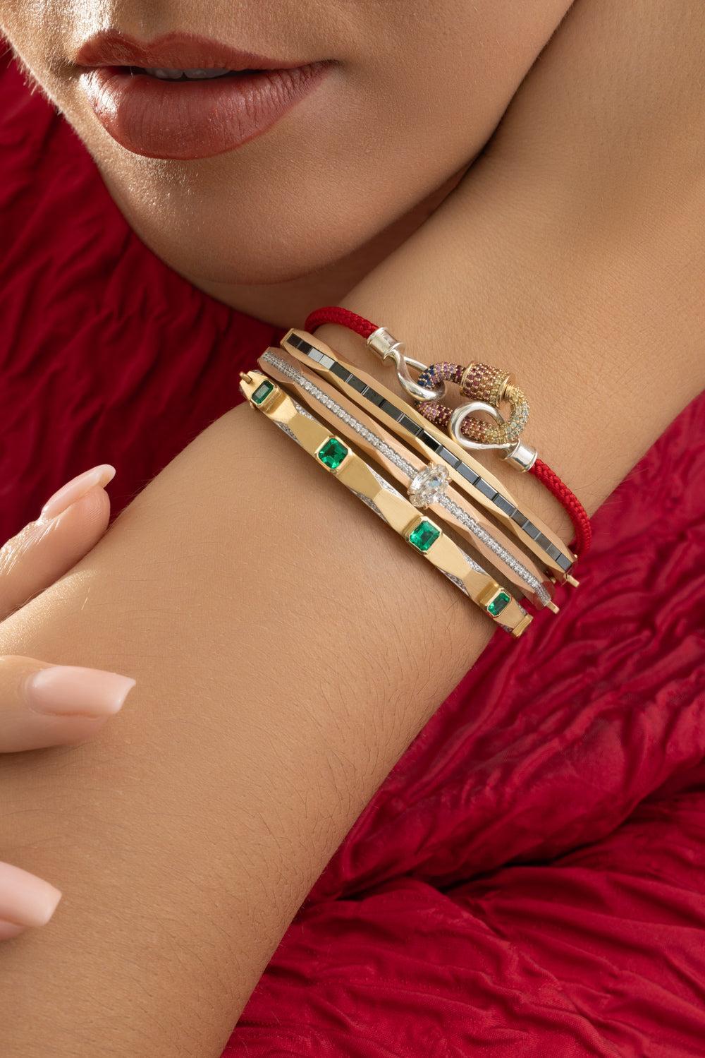 Black Diamond Baguette Enigma Bangle Bracelet-YELLOW GOLD-JEWELRYFINE JEWELBRACELET O-ARUNASHI