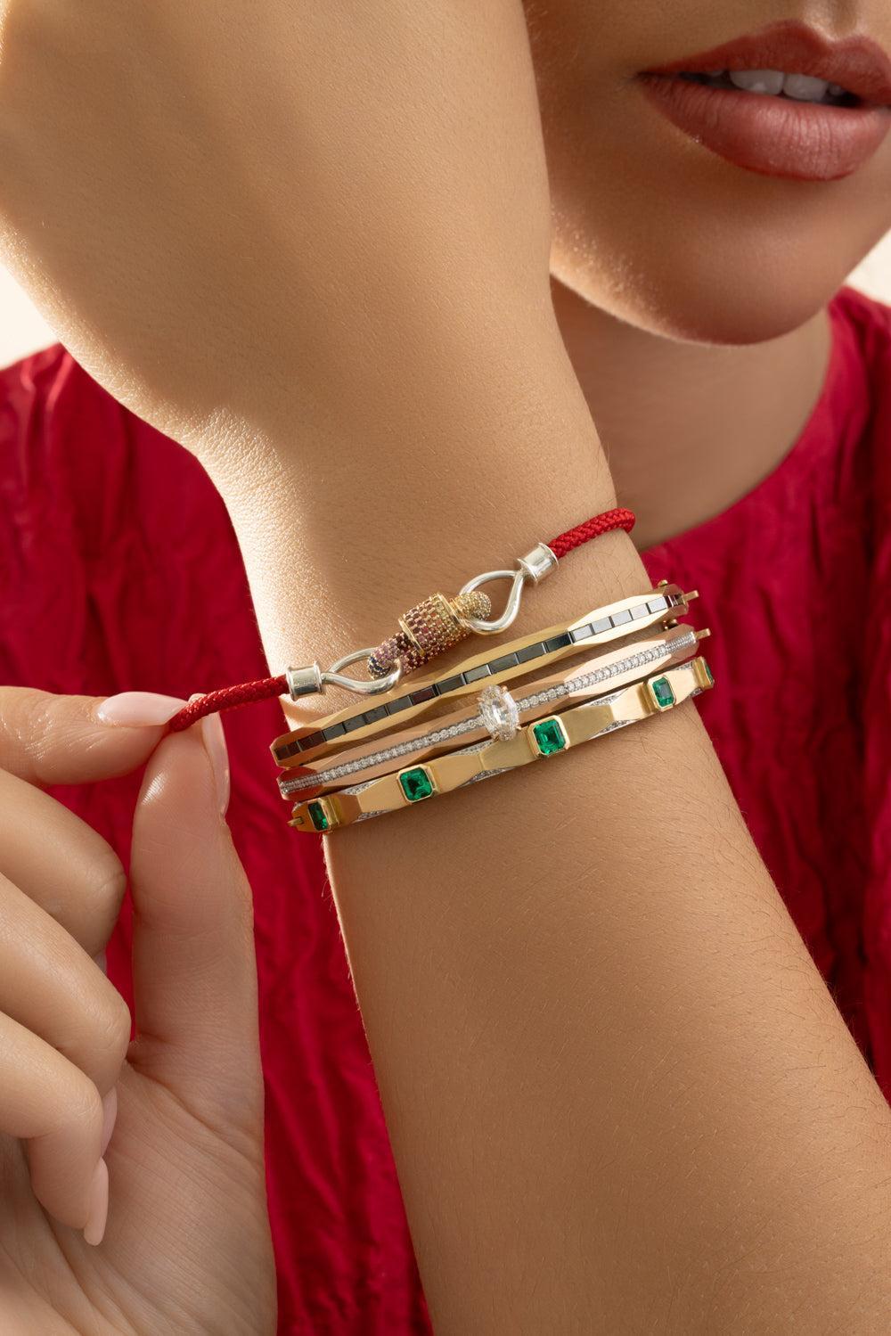 Black Diamond Baguette Enigma Bangle Bracelet-YELLOW GOLD-JEWELRYFINE JEWELBRACELET O-ARUNASHI