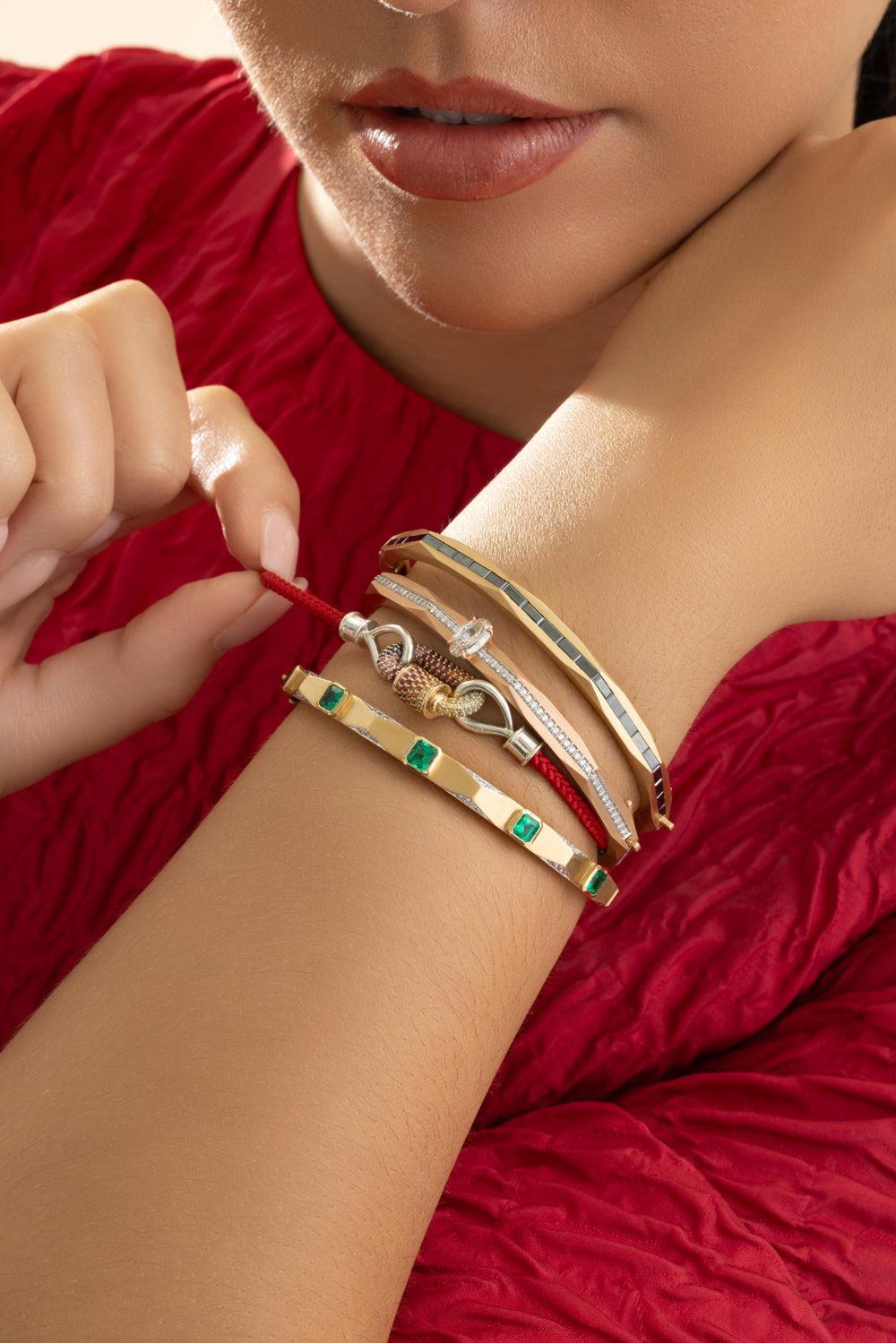 Black Diamond Baguette Enigma Bangle Bracelet-YELLOW GOLD-JEWELRYFINE JEWELBRACELET O-ARUNASHI