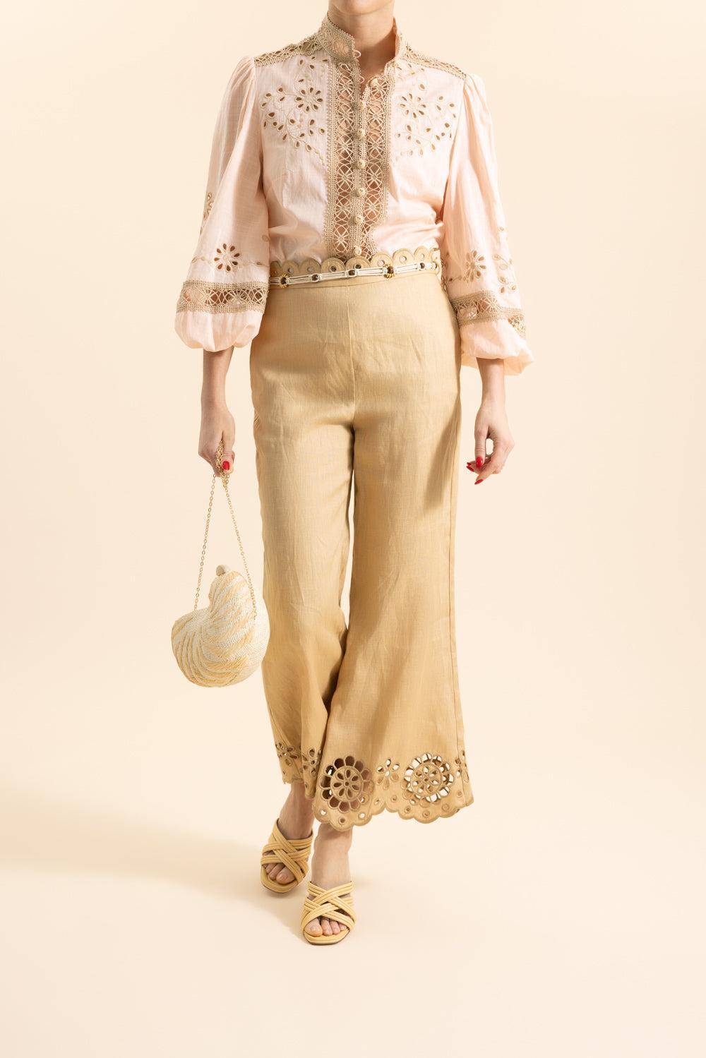 Awaken Embroidered Kick Flare-BROWN-0-CLOTHINGPANTCASUAL-ZIMMERMANN
