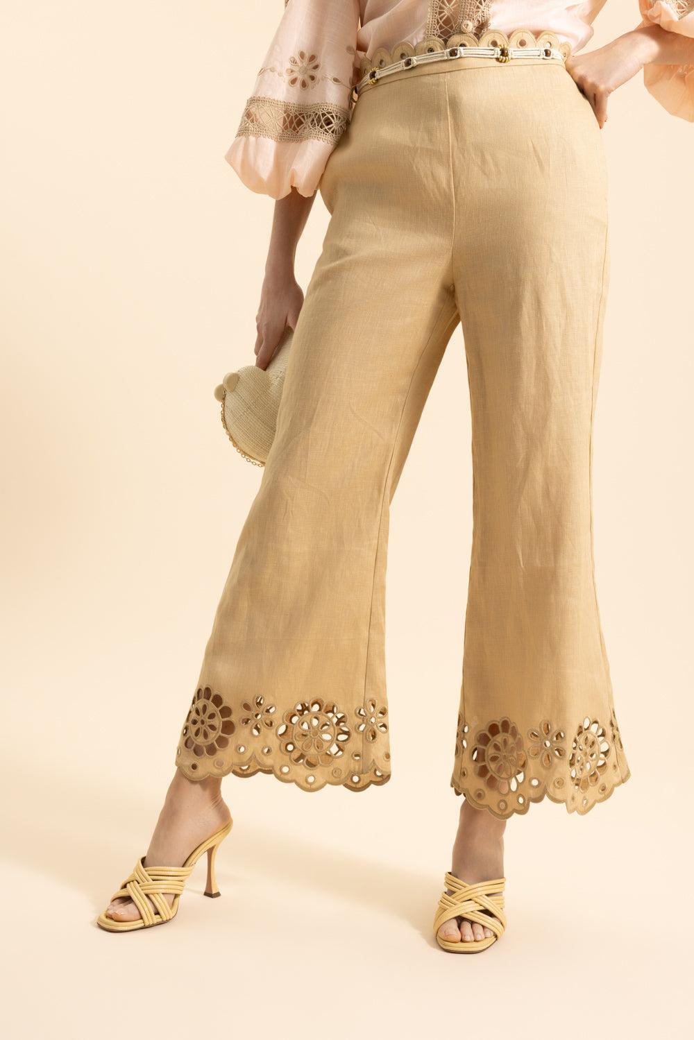 Awaken Embroidered Kick Flare-BROWN-0-CLOTHINGPANTCASUAL-ZIMMERMANN