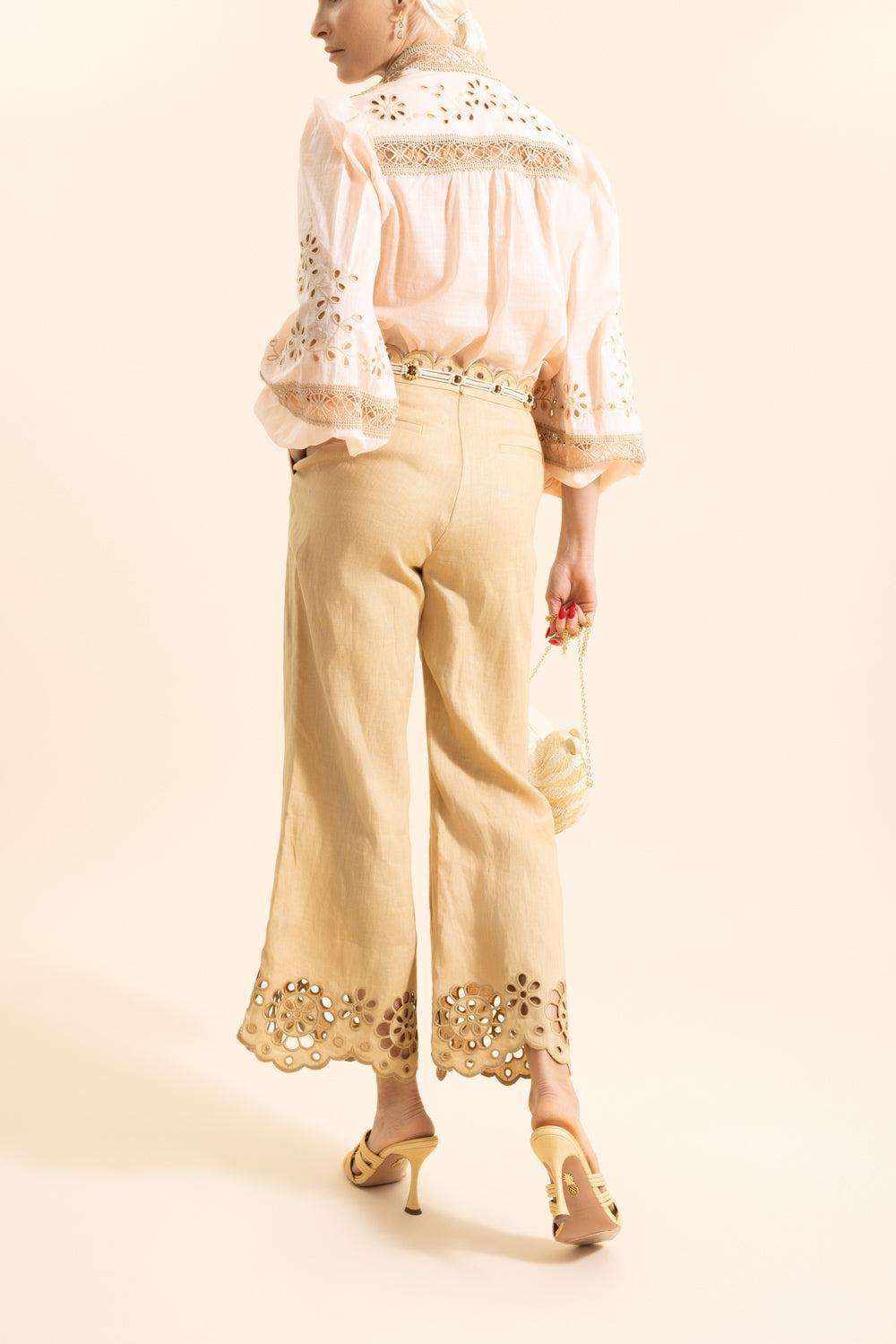 Awaken Embroidered Kick Flare-BROWN-0-CLOTHINGPANTCASUAL-ZIMMERMANN
