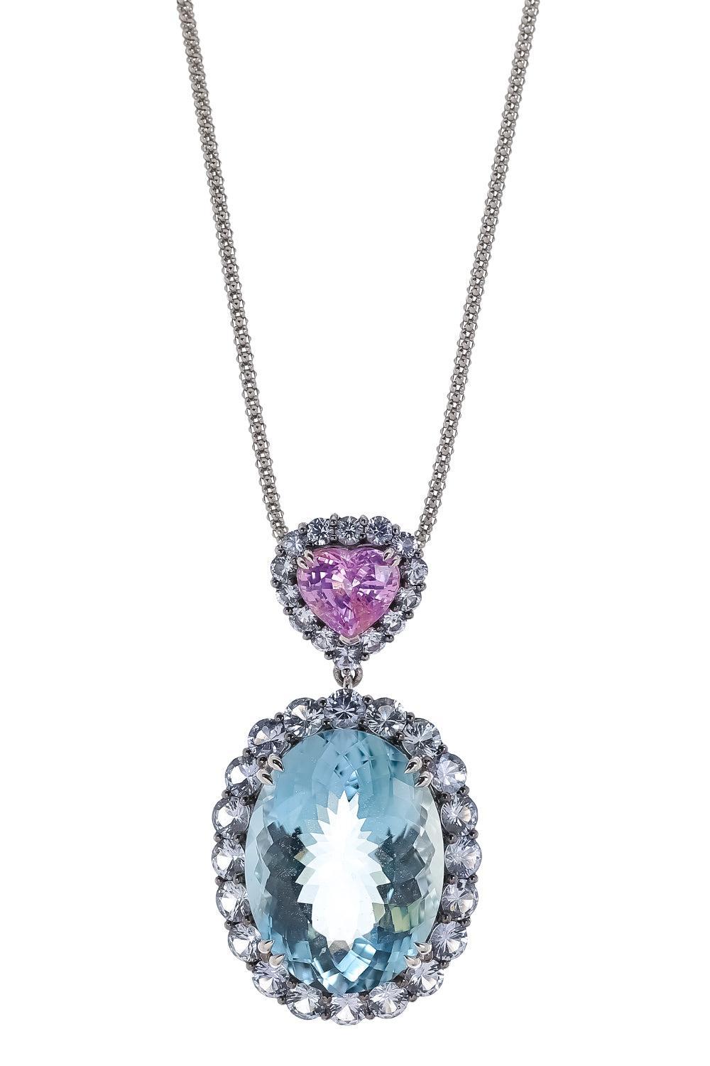 Aquamarine Sapphire Pendant Necklace-WHITE GOLD-JEWELRYFINE JEWELNECKLACE O-ALEXANDER LAUT