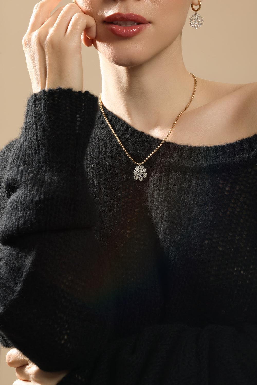 Diamond Frost Flake Pendant Necklace-YELLOW GOLD-18-JEWELRYFINE JEWELNECKLACE O-SUTRA