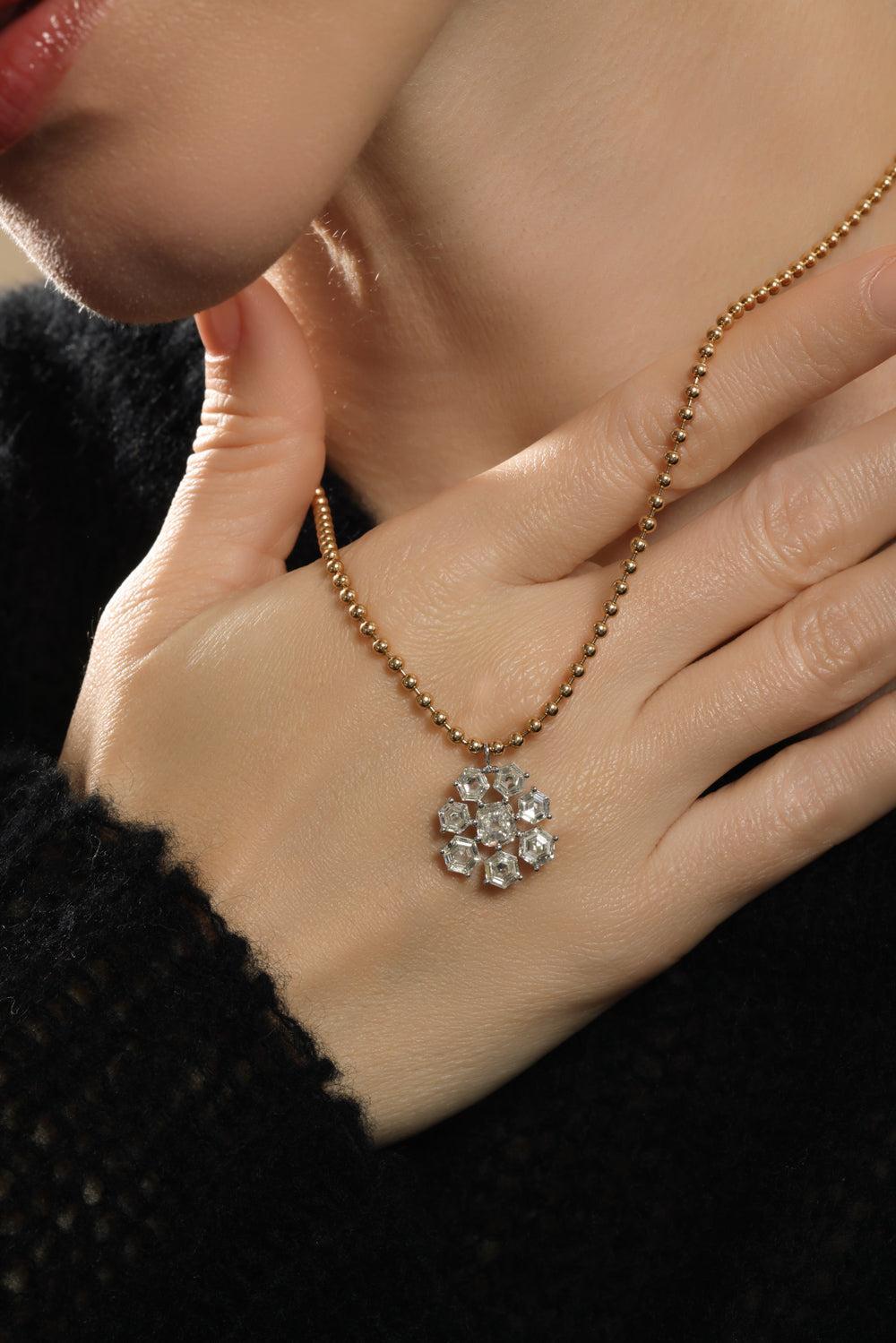 Diamond Frost Flake Pendant Necklace-YELLOW GOLD-18-JEWELRYFINE JEWELNECKLACE O-SUTRA