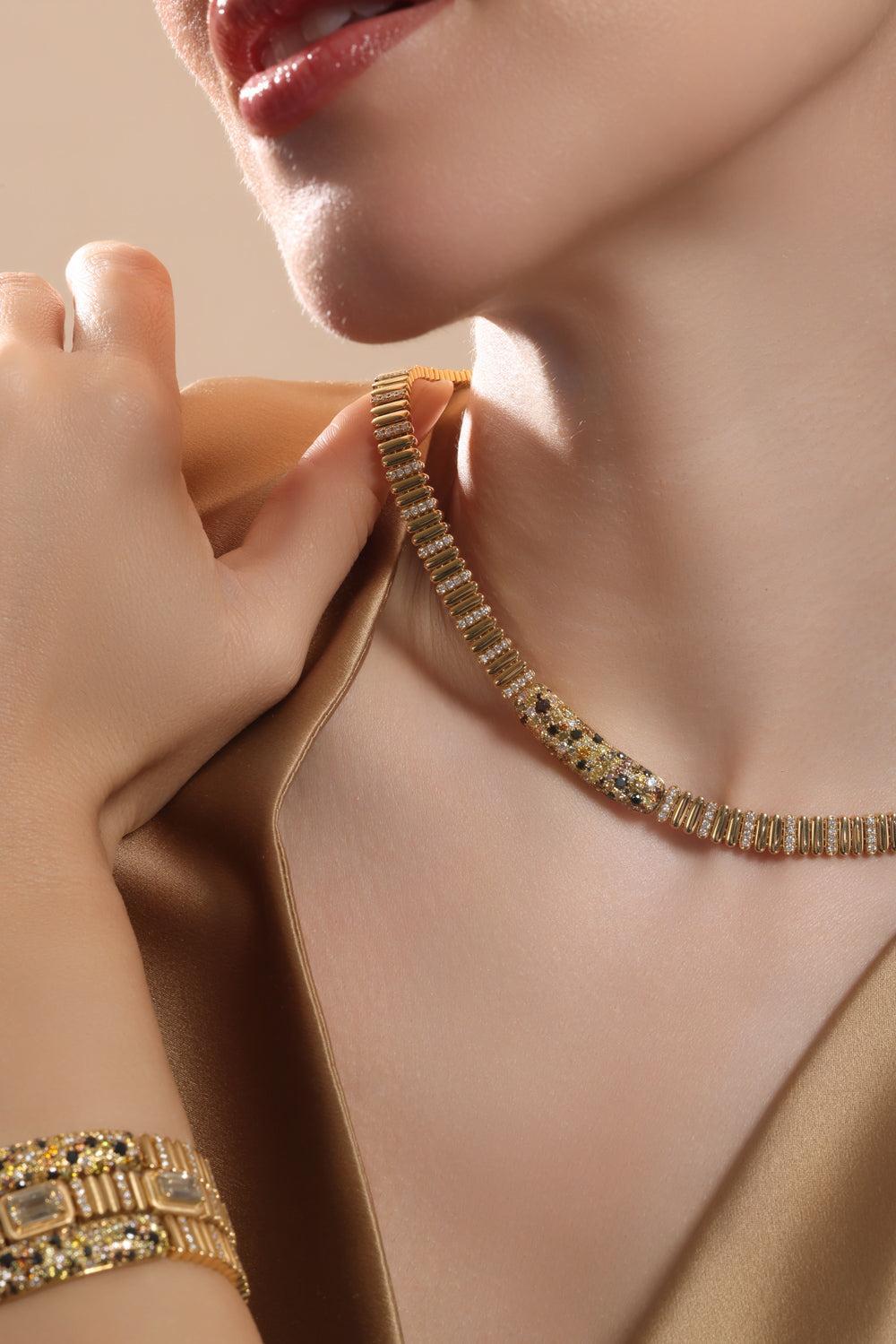 Diamond Mixed Ombre Necklace-YELLOW GOLD-16-JEWELRYFINE JEWELNECKLACE O-SUTRA