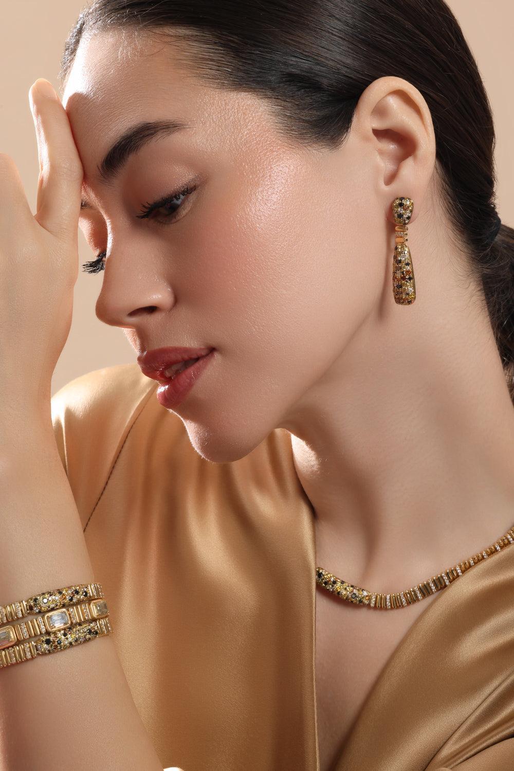 Diamond Mixed Pillar Earrings-YELLOW GOLD-JEWELRYFINE JEWELEARRING-SUTRA