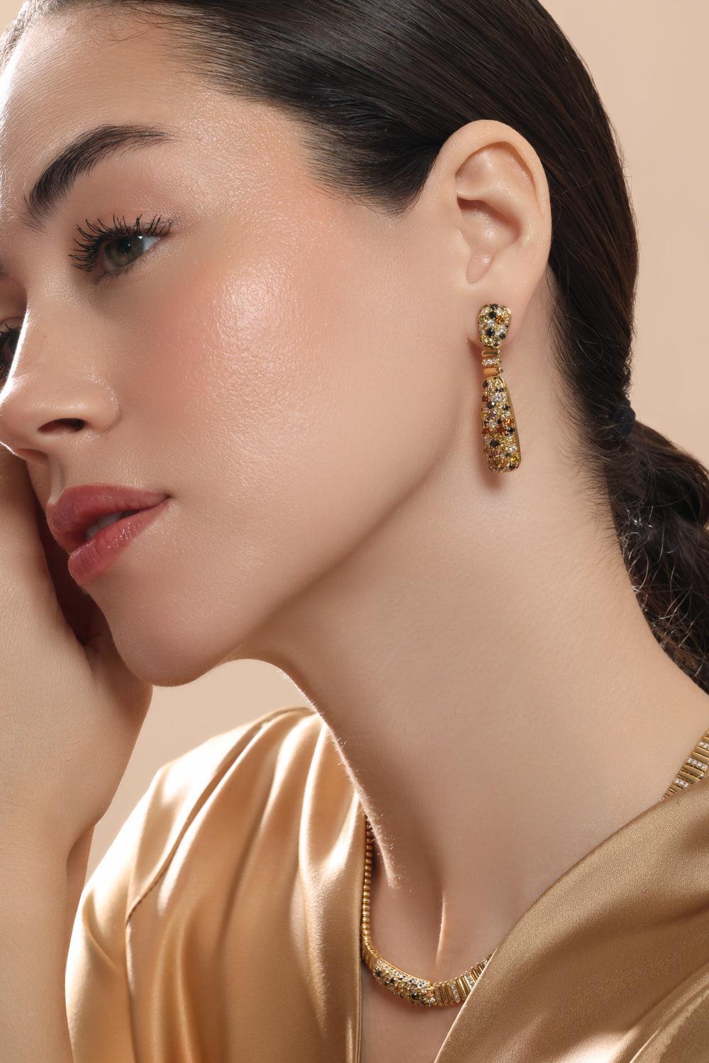 Diamond Mixed Pillar Earrings-YELLOW GOLD-JEWELRYFINE JEWELEARRING-SUTRA
