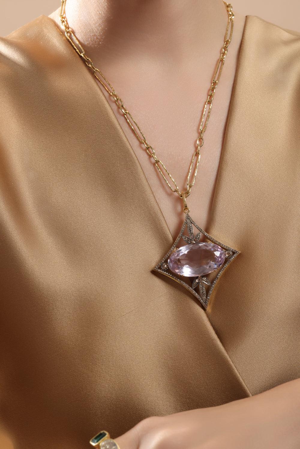 Amethyst Champagne Diamond Pendant-YELLOW GOLD-JEWELRYFINE JEWELPENDANT-SYLVA & CIE