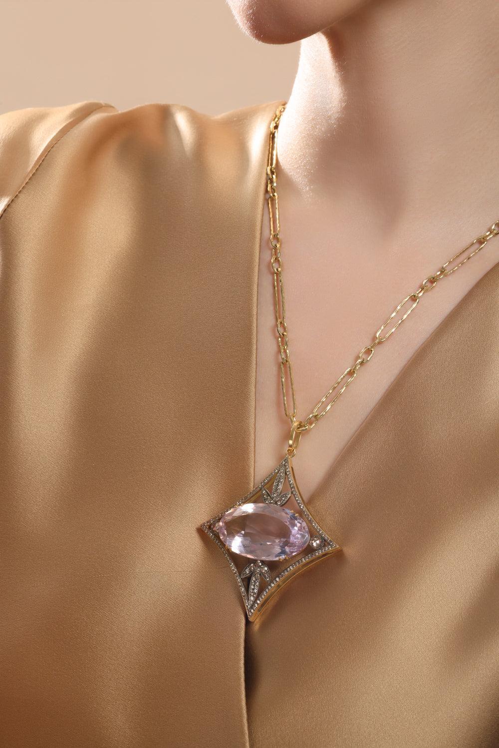 Amethyst Champagne Diamond Pendant-YELLOW GOLD-JEWELRYFINE JEWELPENDANT-SYLVA & CIE