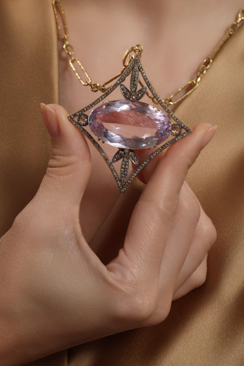 Amethyst Champagne Diamond Pendant-YELLOW GOLD-JEWELRYFINE JEWELPENDANT-SYLVA & CIE