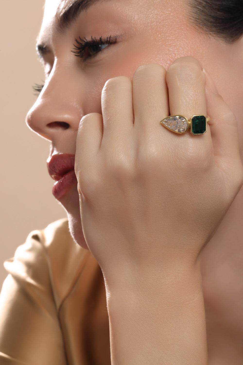 Zambian Emerald Diamond Ring-YELLOW GOLD-7-JEWELRYFINE JEWELRING-SYLVA & CIE