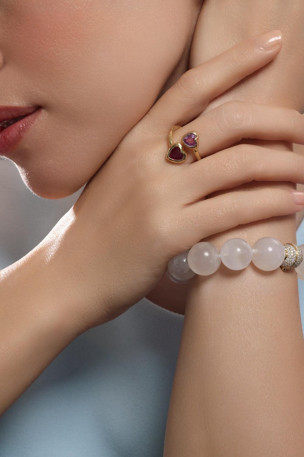 Pink Sapphire Moi Toi Heart Ring-YELLOW GOLD-7-JEWELRYFINE JEWELRING-OCTAVIA ELIZABETH