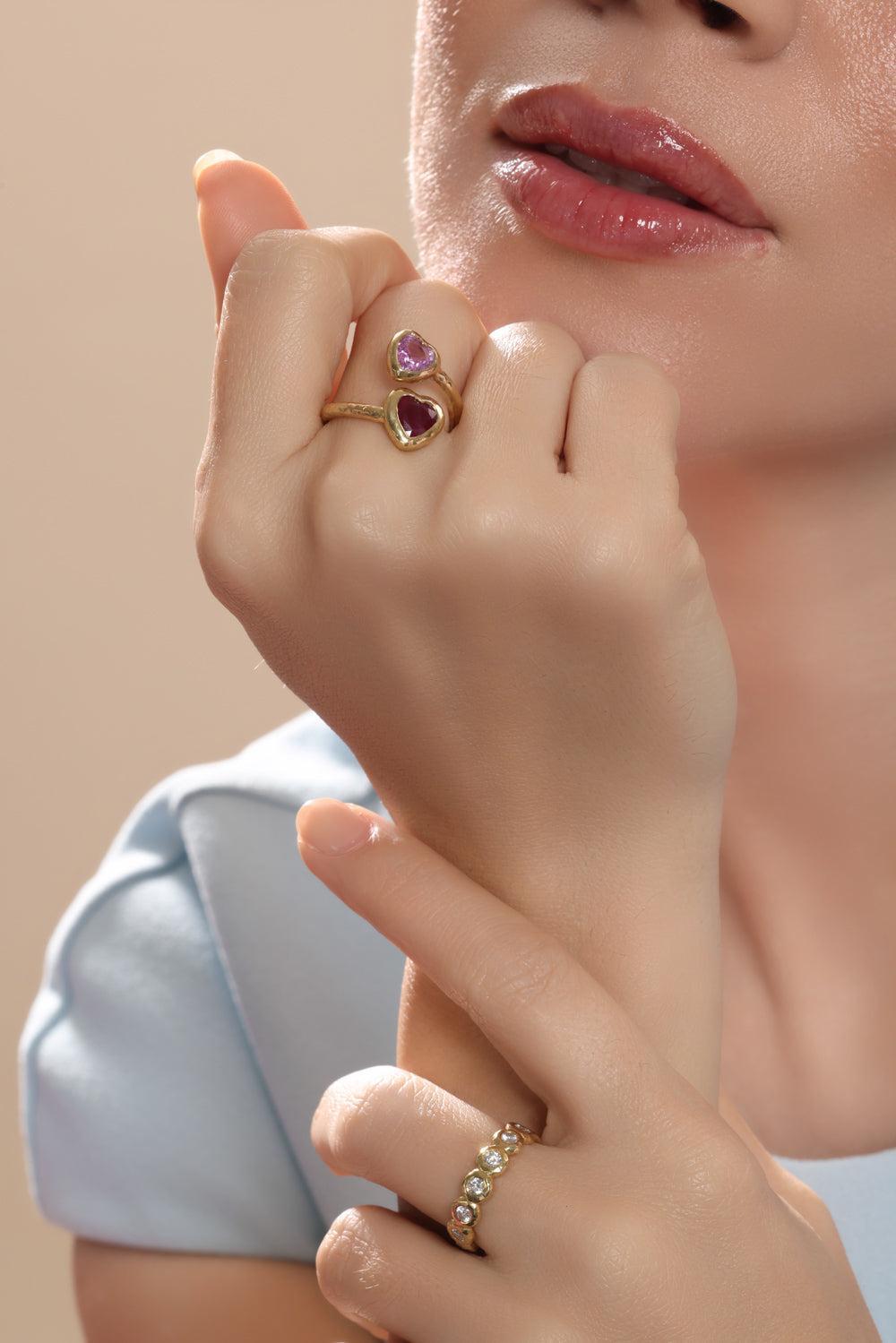 Pink Sapphire Moi Toi Heart Ring-YELLOW GOLD-7-JEWELRYFINE JEWELRING-OCTAVIA ELIZABETH