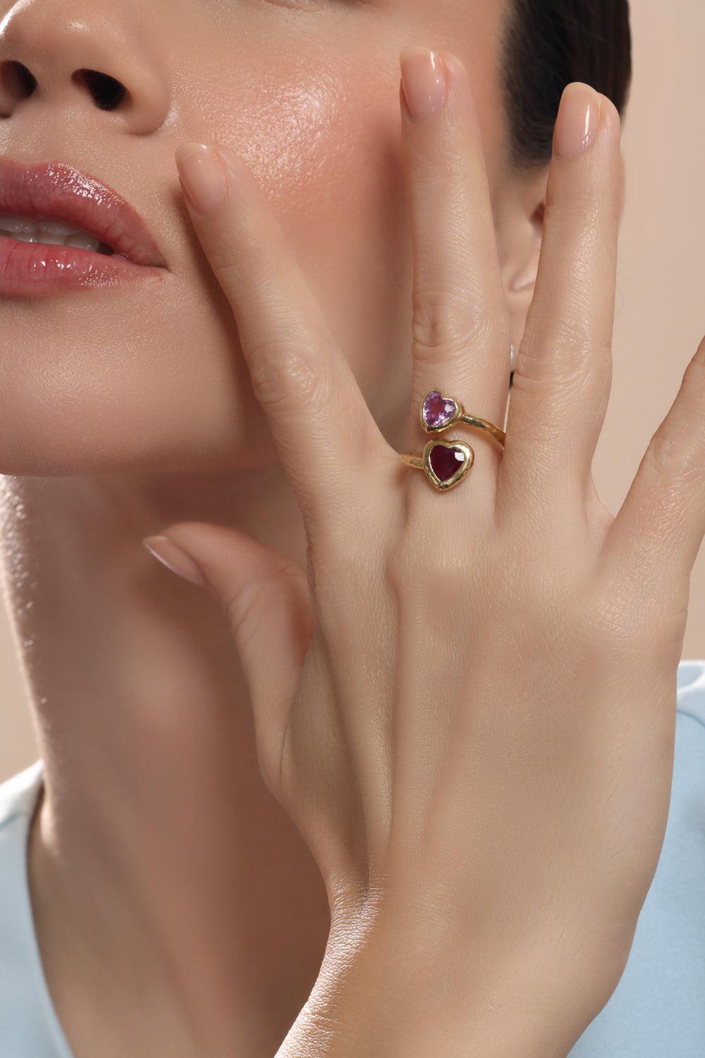 Pink Sapphire Moi Toi Heart Ring-YELLOW GOLD-7-JEWELRYFINE JEWELRING-OCTAVIA ELIZABETH