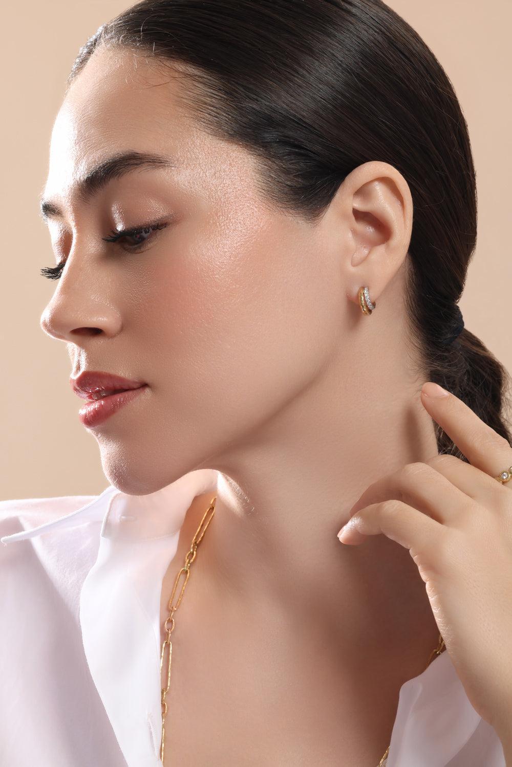 Diamond Petite Double Tribute Hoop Earrings-YELLOW GOLD-JEWELRYFINE JEWELEARRING-OCTAVIA ELIZABETH