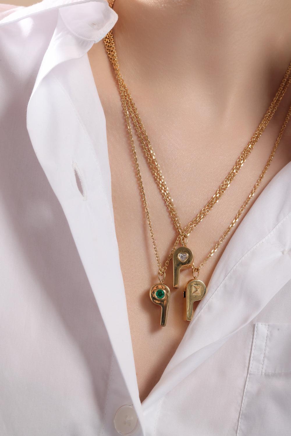 Colombian Emerald Whistle Necklace-YELLOW GOLD-20-JEWELRYFINE JEWELNECKLACE O-ANITA KO