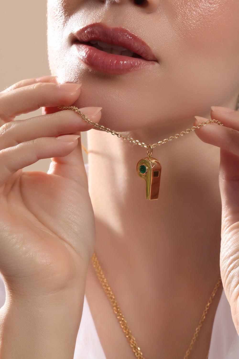 Colombian Emerald Whistle Necklace-YELLOW GOLD-20-JEWELRYFINE JEWELNECKLACE O-ANITA KO