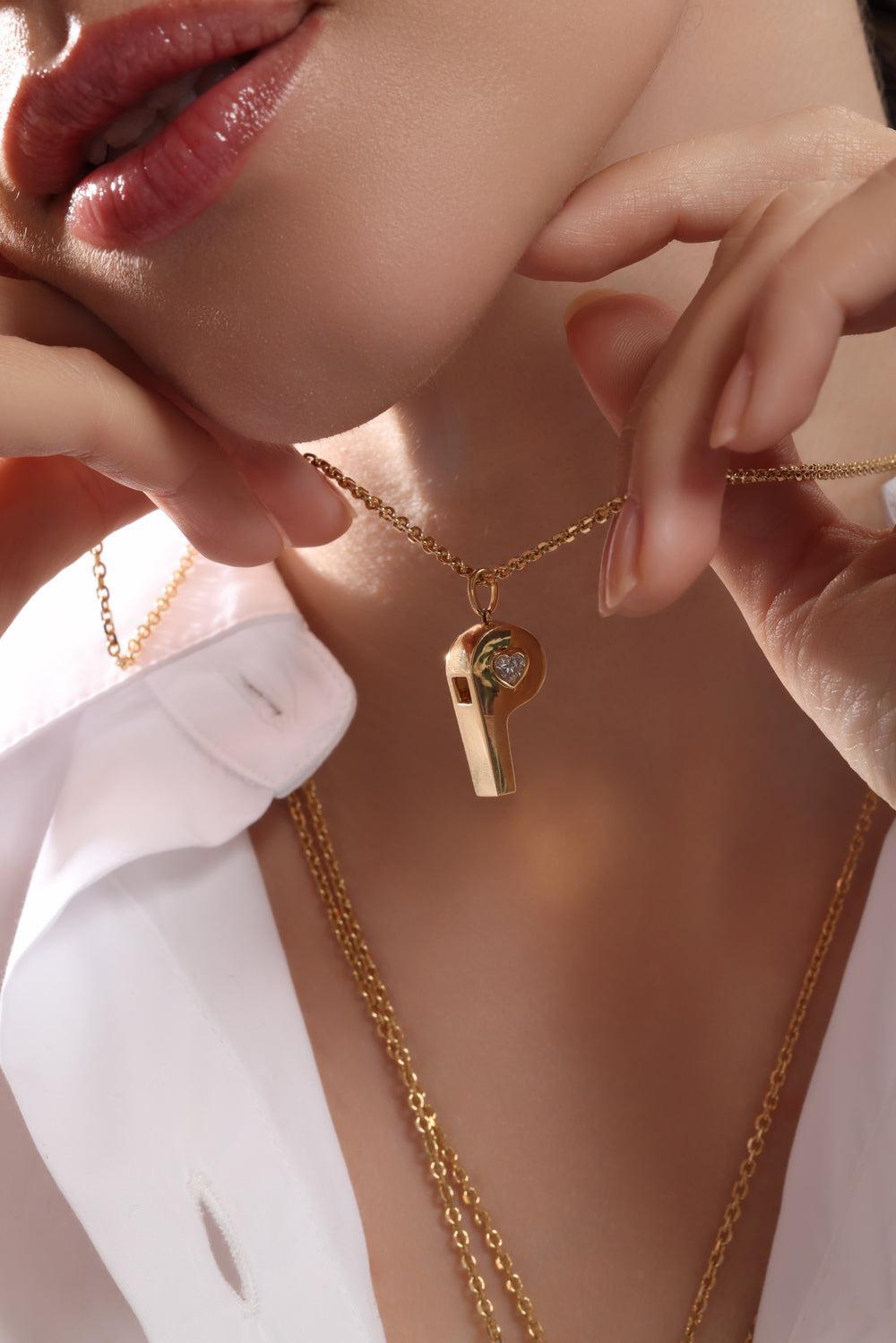 Heart Diamond Whistle Necklace-YELLOW GOLD-20-JEWELRYFINE JEWELNECKLACE O-ANITA KO