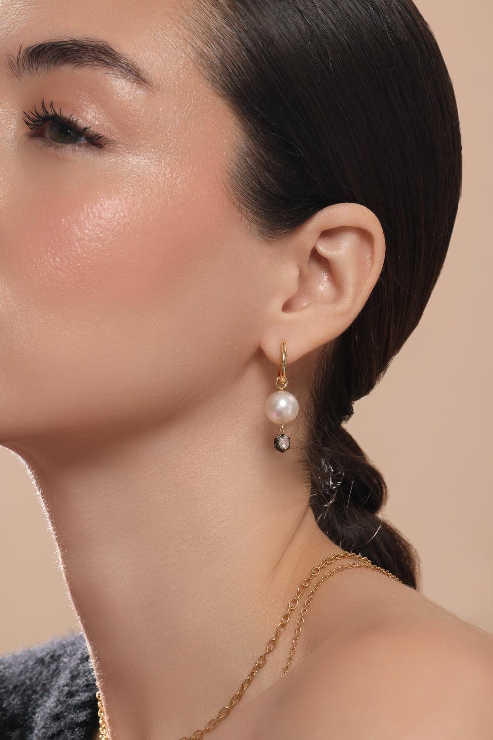 Diamond Pearl Drop Earrings-YELLOW GOLD-JEWELRYFINE JEWELEARRING-SUTRA