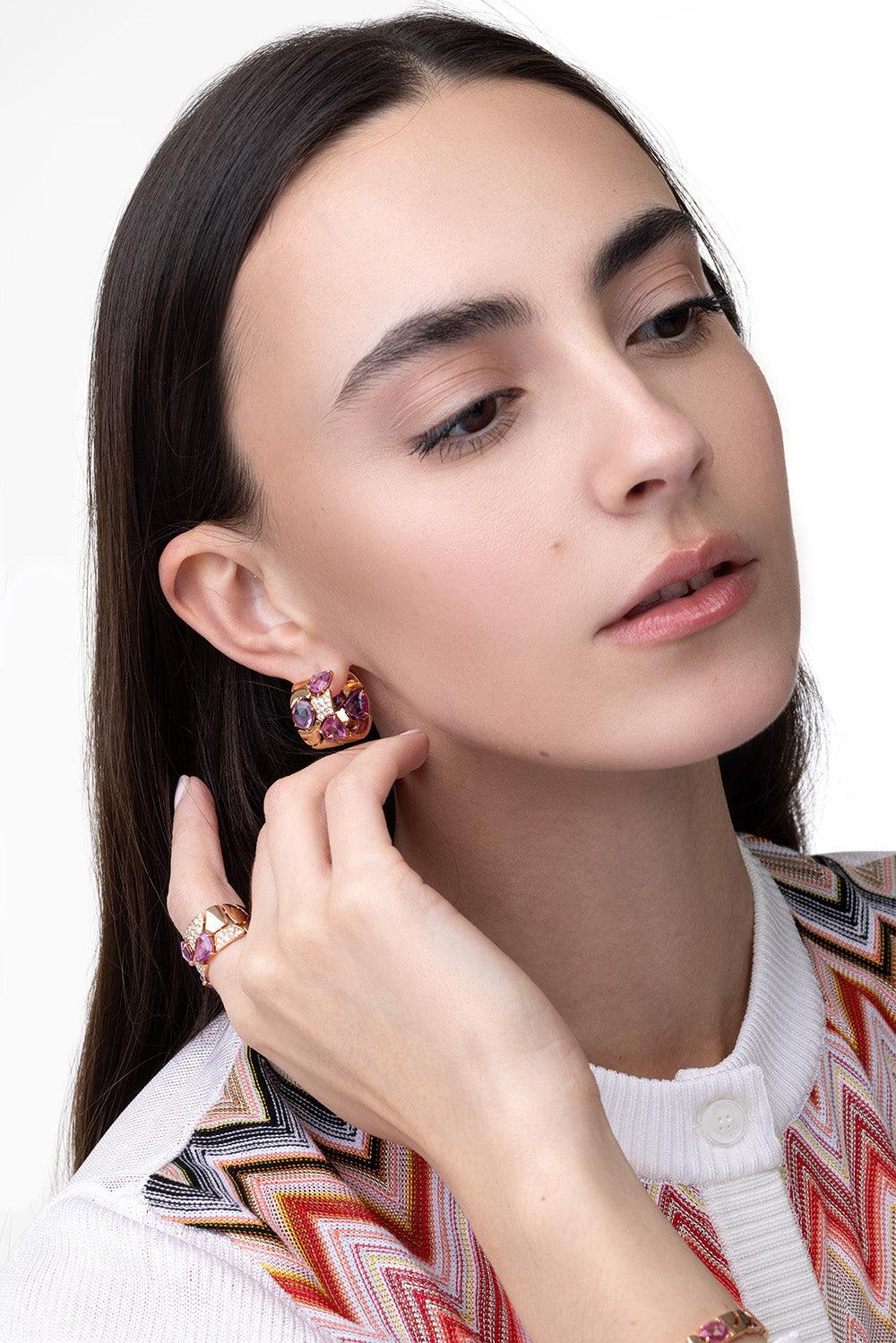 Pink Sapphire Freeform Earrings-ROSE GOLD-JEWELRYFINE JEWELEARRING-PIRANESI