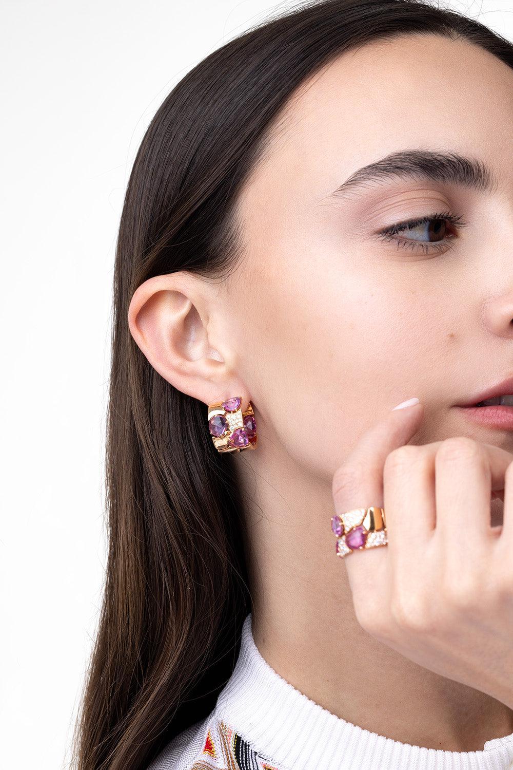 Pink Sapphire Freeform Earrings-ROSE GOLD-JEWELRYFINE JEWELEARRING-PIRANESI