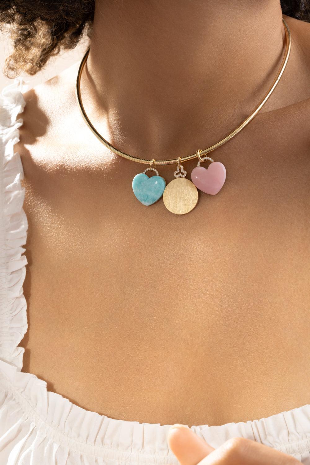 Pink Opal Heart Charm-YELLOW GOLD-JEWELRYFINE JEWELPENDANT-DEVON WOODHILL
