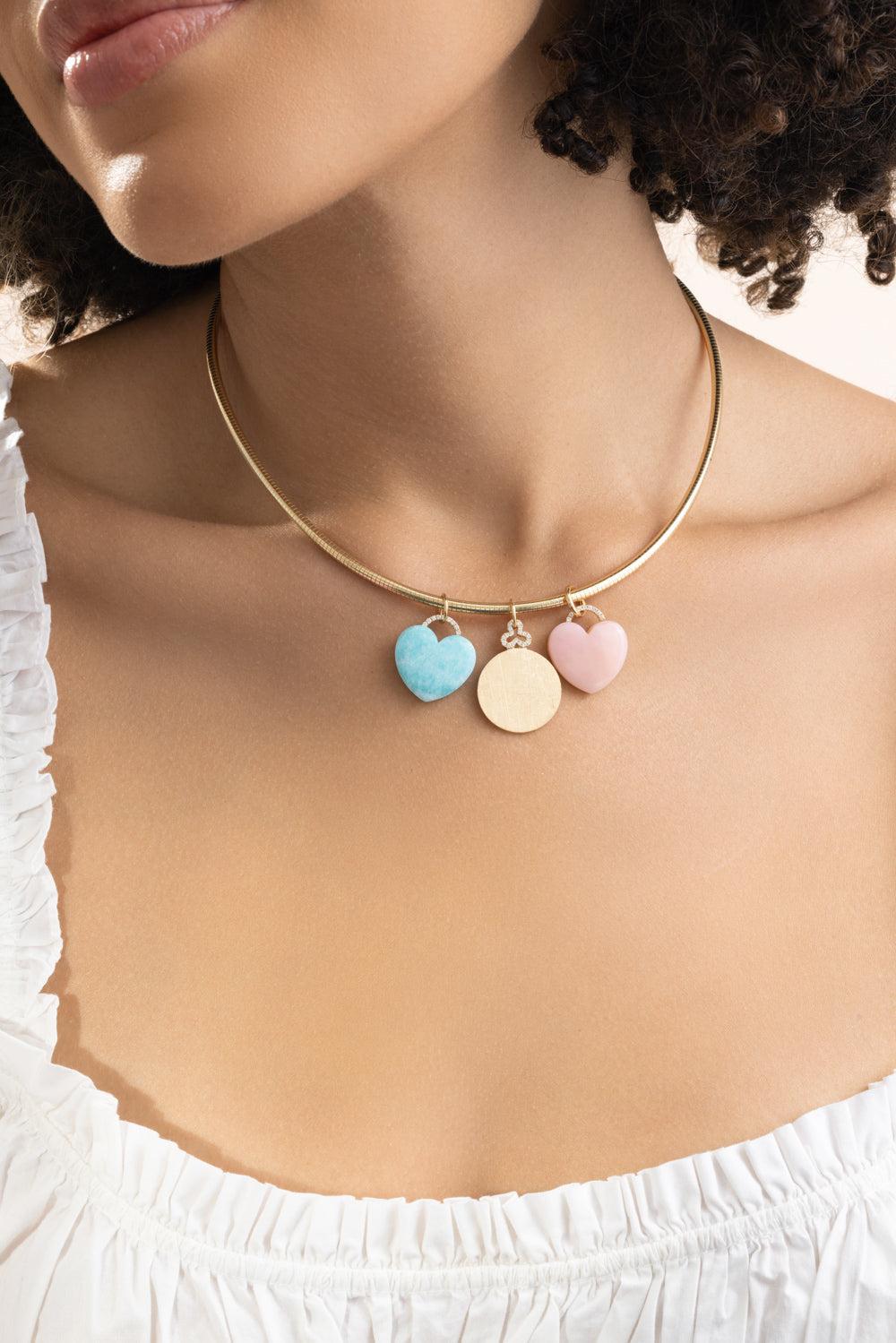 Pink Opal Heart Charm-YELLOW GOLD-JEWELRYFINE JEWELPENDANT-DEVON WOODHILL