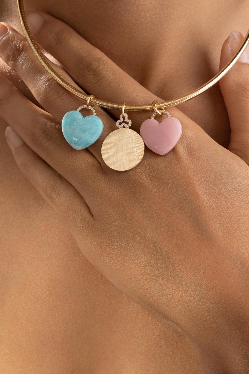 Pink Opal Heart Charm-YELLOW GOLD-JEWELRYFINE JEWELPENDANT-DEVON WOODHILL