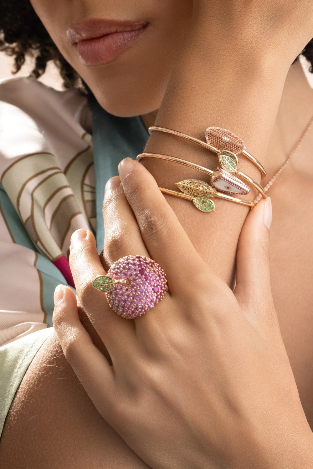 Sapphire Eden Flexible Apple Leaf Braclet-ROSE GOLD-JEWELRYFINE JEWELBRACELET O-FULLORD