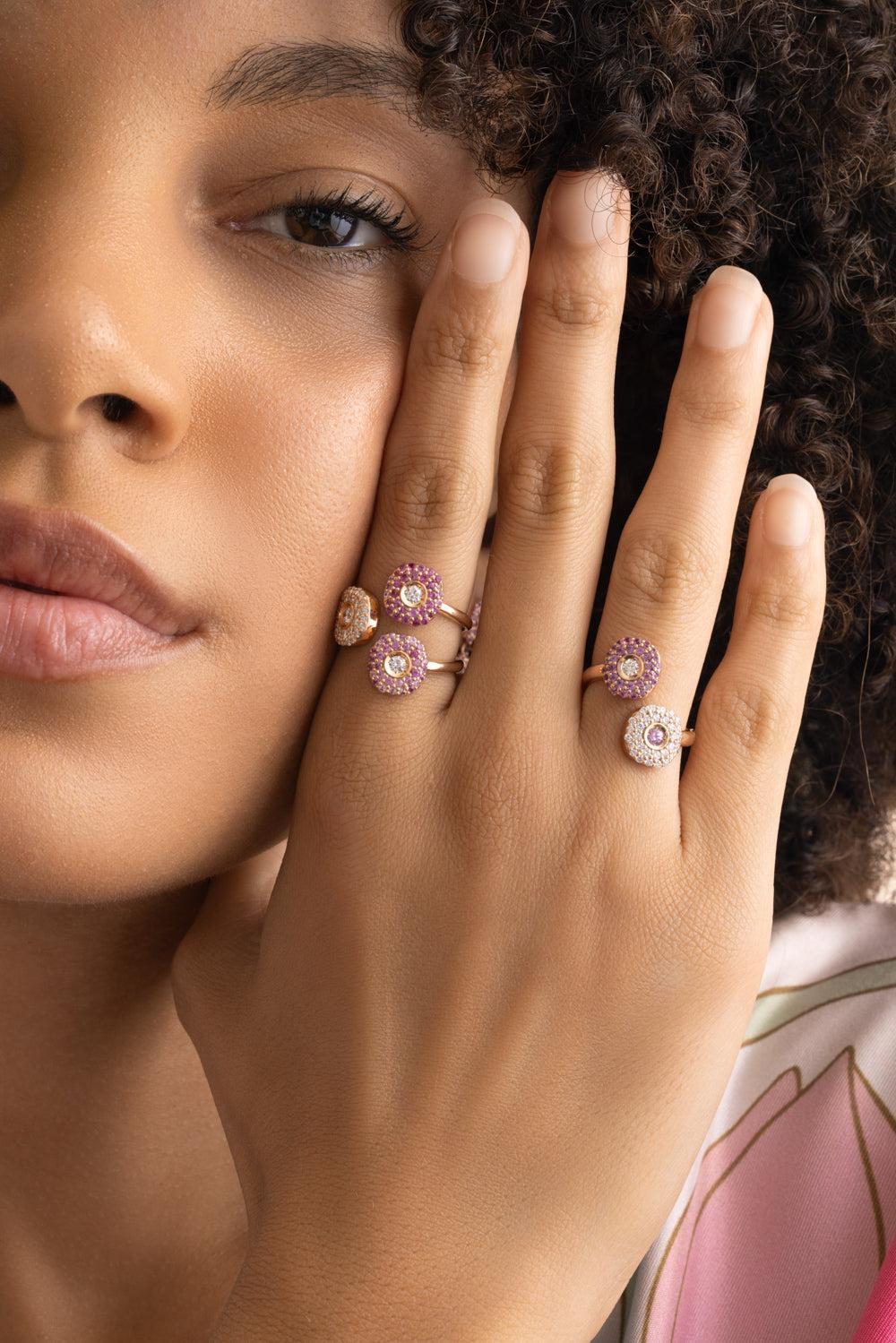 Pink Sapphire Diamond Two Circle Ring-ROSE GOLD-6-JEWELRYFINE JEWELRING-FULLORD