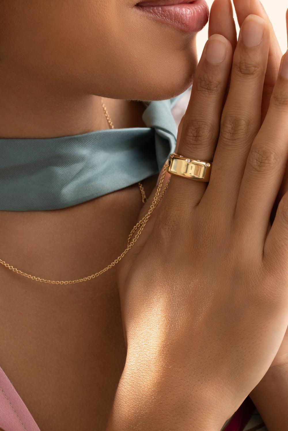 Scattered Diamond Scarf Ring Ghost Necklace-YELLOW GOLD-JEWELRYFINE JEWELNECKLACE O-FULLORD