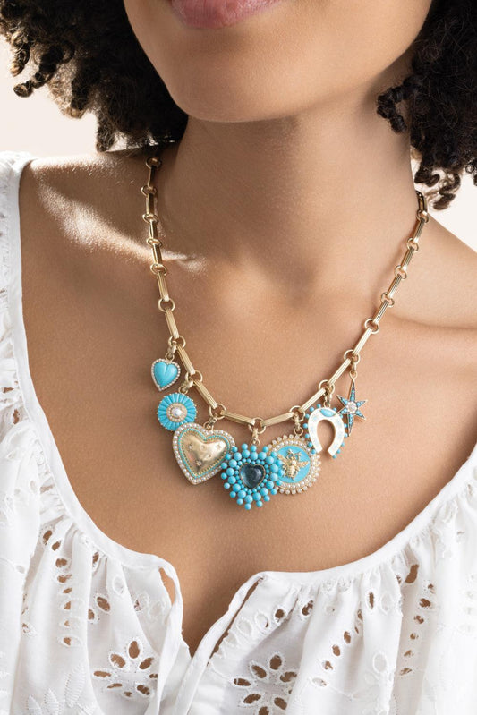 Turquoise Holly Horseshoe Charm-YELLOW GOLD-JEWELRYFINE JEWELPENDANT-STORROW