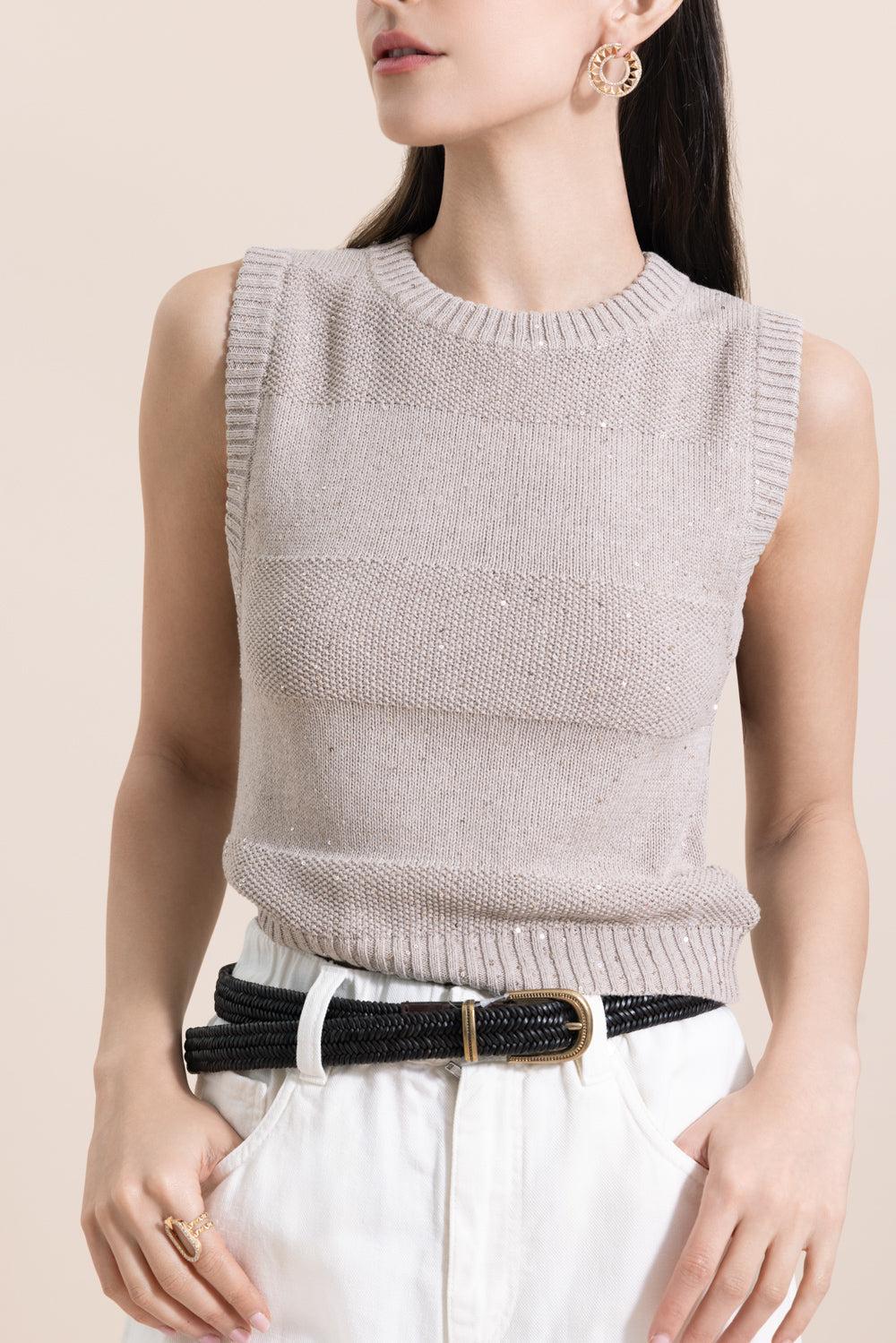 Two Stitch Striped Knit Tank - Desert-BROWN-XS-CLOTHINGTOPKNITS-BRUNELLO CUCINELLI