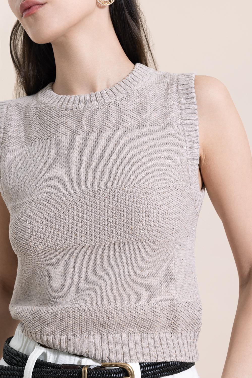Two Stitch Striped Knit Tank - Desert-BROWN-XS-CLOTHINGTOPKNITS-BRUNELLO CUCINELLI