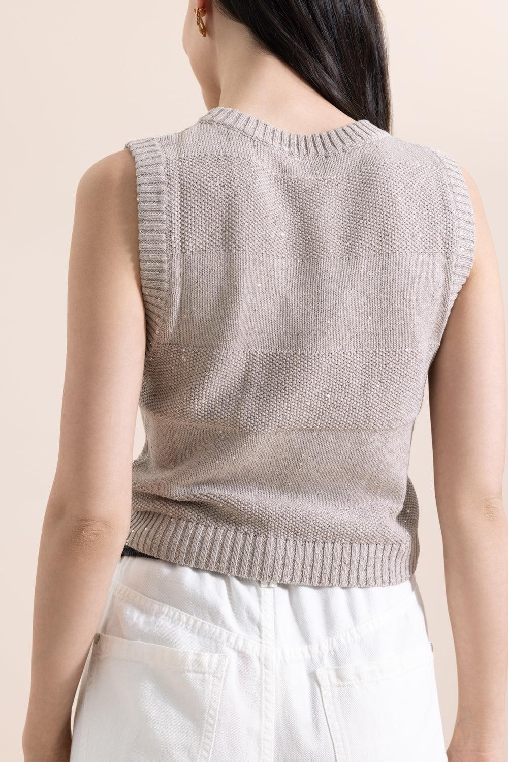 Two Stitch Striped Knit Tank - Desert-BROWN-XS-CLOTHINGTOPKNITS-BRUNELLO CUCINELLI