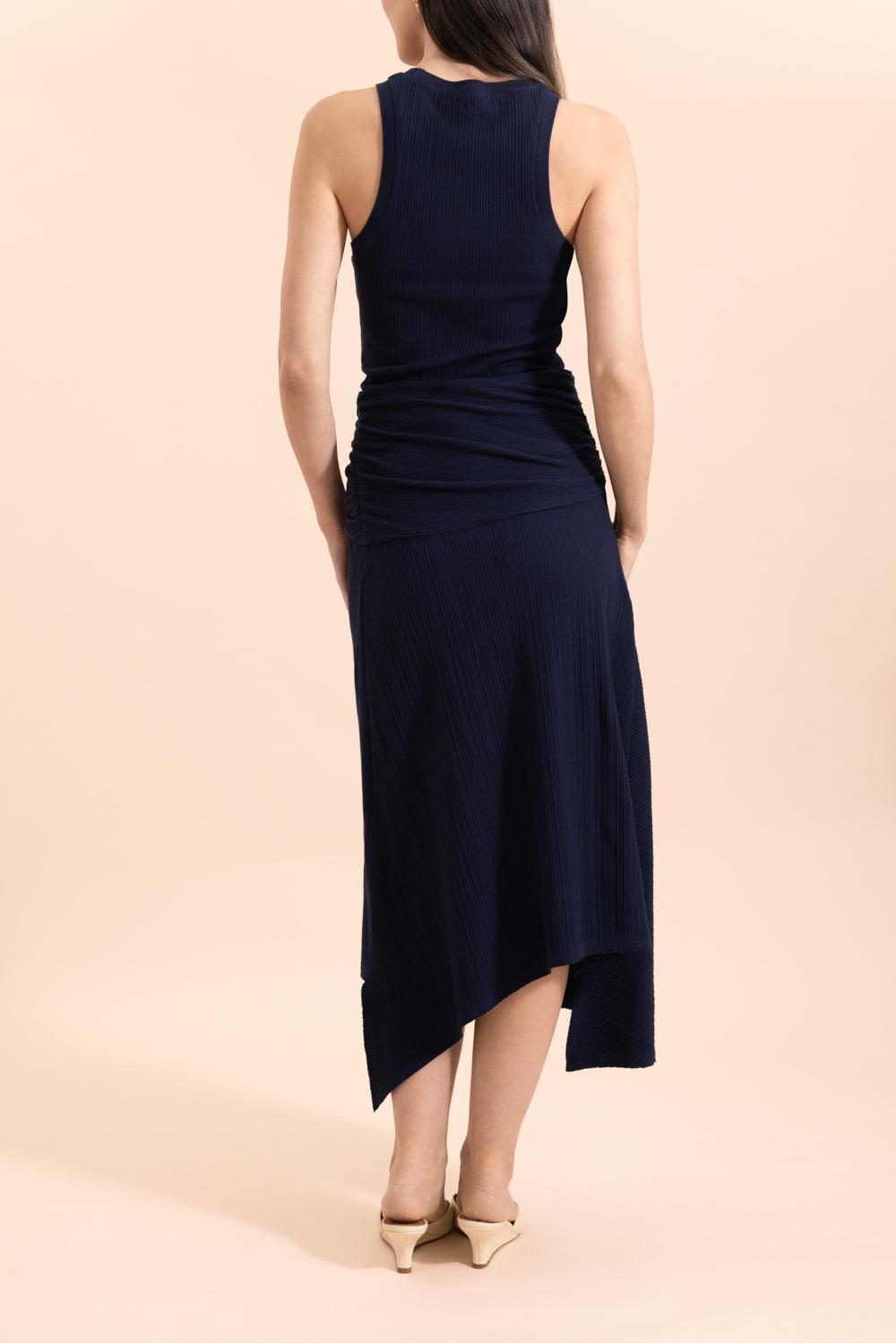 Twist Detail Midi Skirt - Navy-BLUE-XS-CLOTHINGSKIRTMIDI-VICTORIA BECKHAM