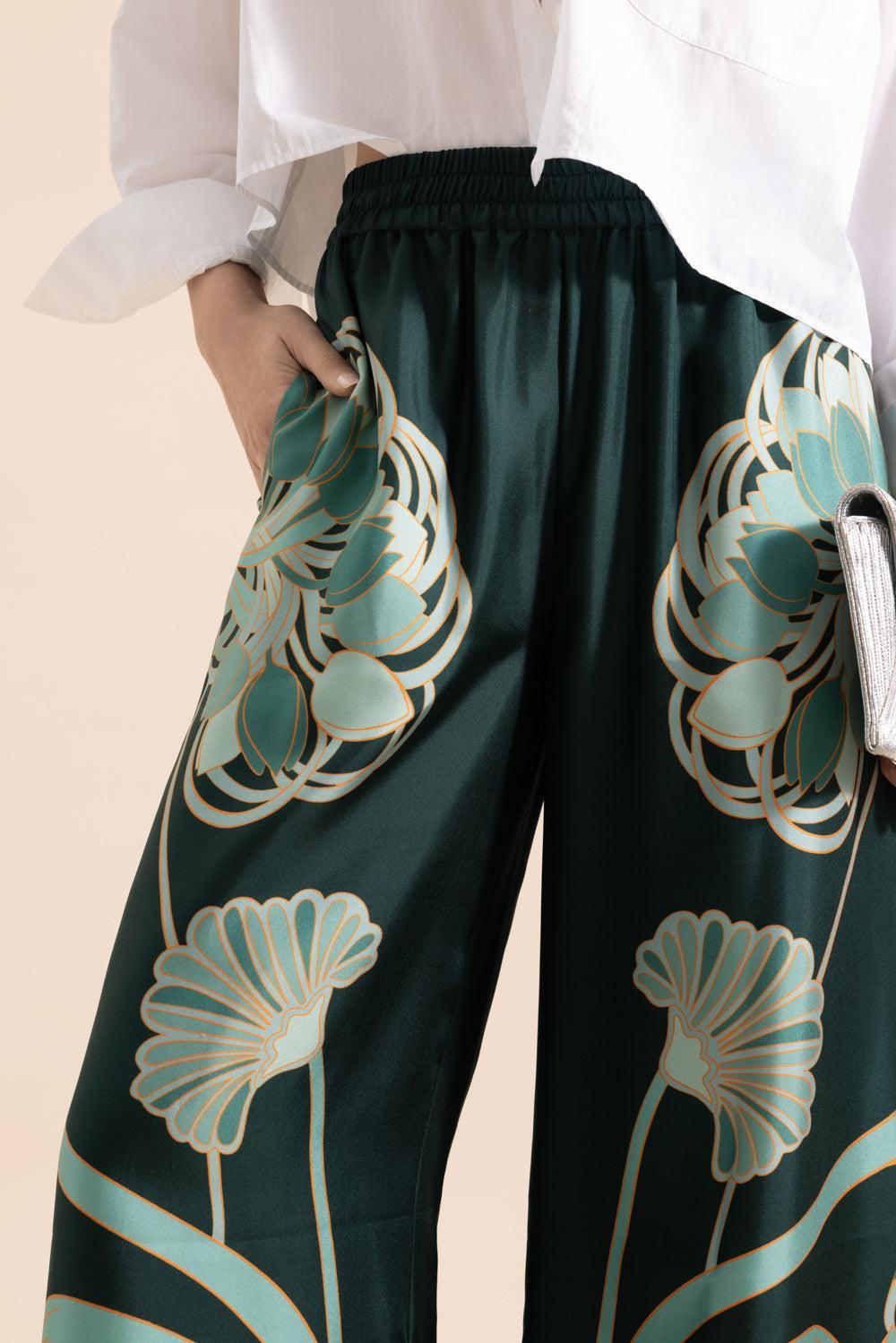 Palazzo Pants - Bloomin Tulip Placee-FLORAL-XS-CLOTHINGPANTWIDE LEG-LA DOUBLEJ