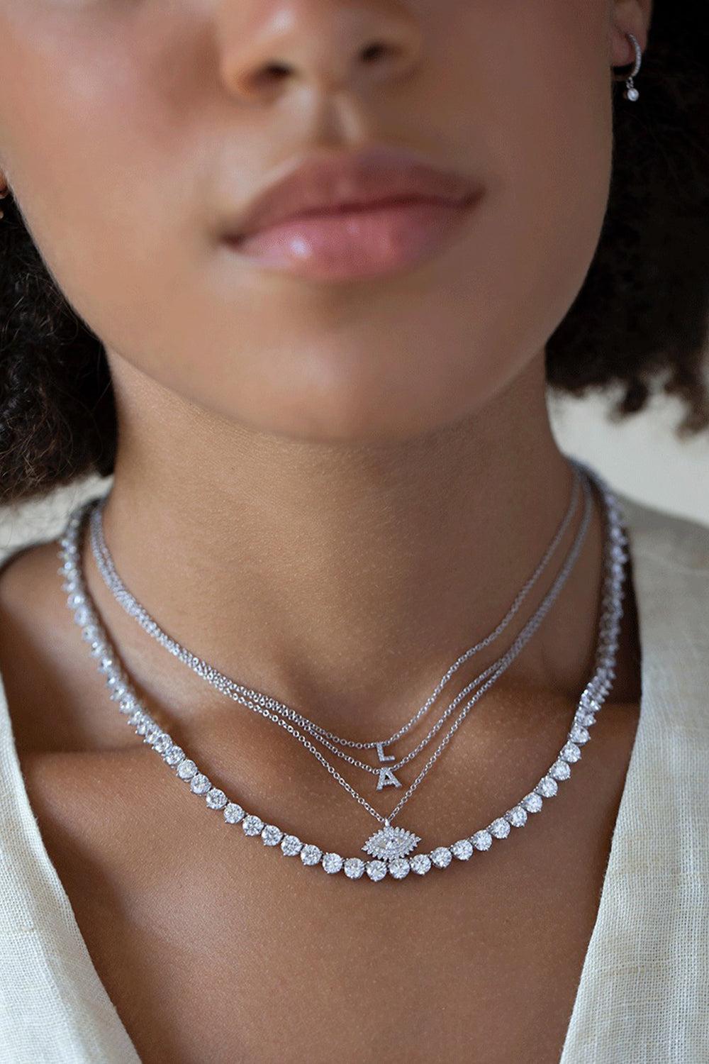 Cubic Zirconia Tennis Necklace 4MM-WHITE-JEWELRYBOUTIQUENECKLACE O-FANTASIA by DESERIO