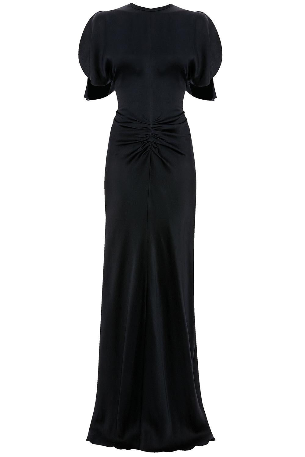 Gathered Waist Gown - Navy-BLUE-4-CLOTHINGDRESSCOCKTAIL-VICTORIA BECKHAM