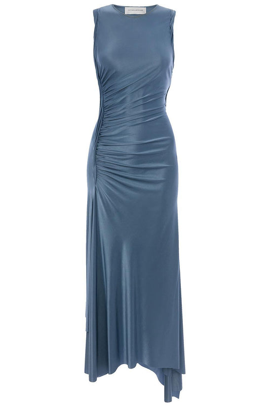 Sleeveless Twist Detail Dress - Stone-BLUE-2-CLOTHINGDRESSCOCKTAIL-VICTORIA BECKHAM