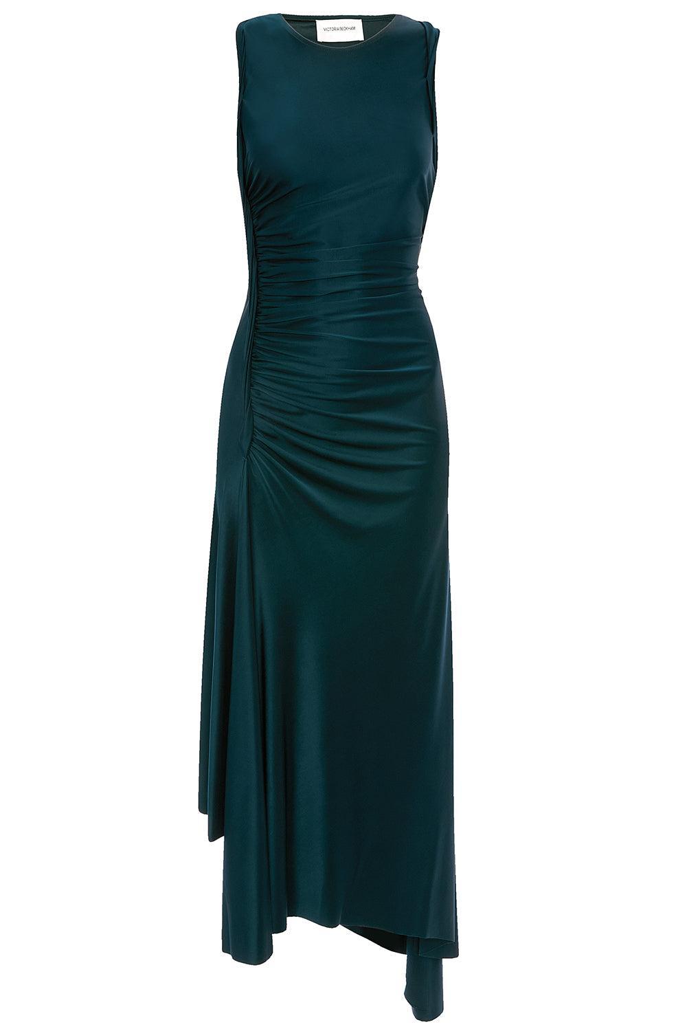 Sleeveless Twist Detail Dress-GREEN-2-CLOTHINGDRESSCOCKTAIL-VICTORIA BECKHAM
